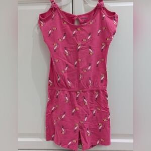 5/$35 Pekkle Girls Romper Size 8 Pink Toucan Print Knotted Straps Summer Outfit